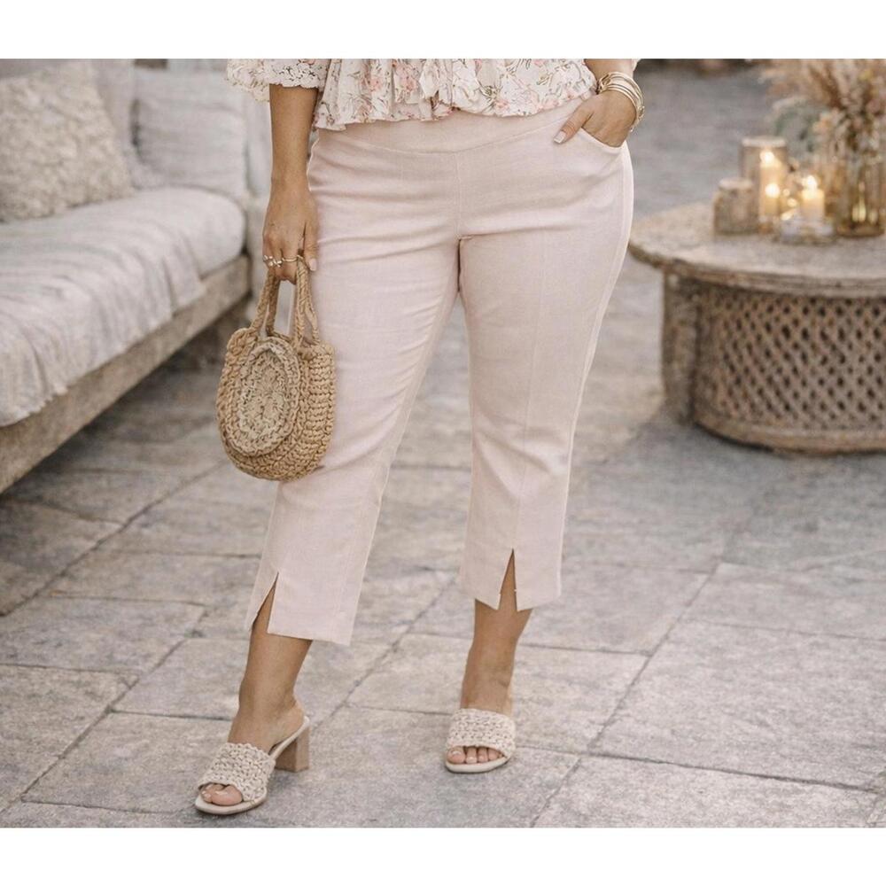 Belle by Kim Gravel Ponte Seamed Cropped Pants Pink Quartz 20 Pull-On Slit A12
